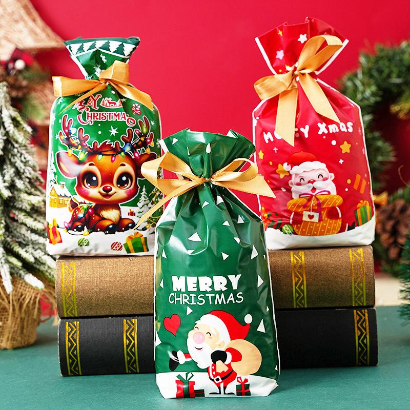 50 Stück Neujahr 2025 Süßigkeitentüte Nikolaus Geschenktüte Schneeflocke Knusprige Kordelzugtasche Frohe Weihnachten Dekorationen für Zuhause Weihnachtsgeschenk