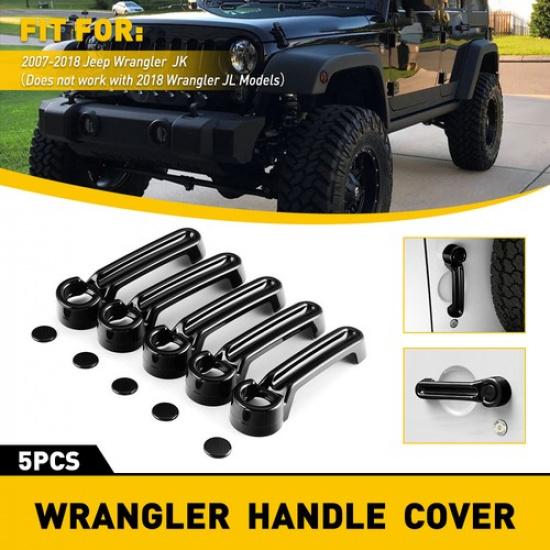 

5PCS Car Tailgate Door Handle Covers Set For Jeep Wrangler JK 2007-2018 Black EV
