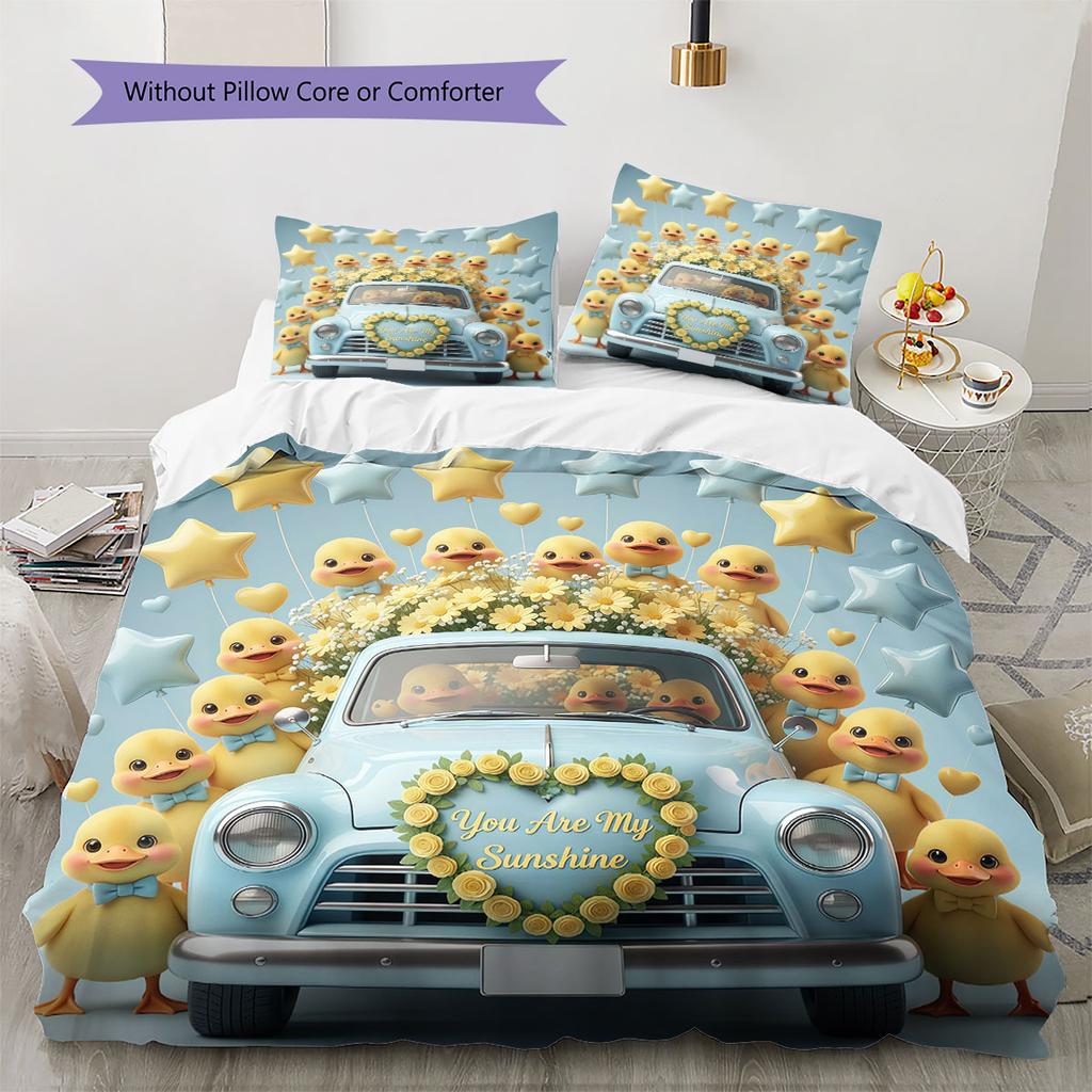 Trucks animals Pattern Bedding Quilt Set Quilt Cover Pillowcase Home Decoration Birthday Gift (1 * duvet cover + 2 * pillowcase, without core)