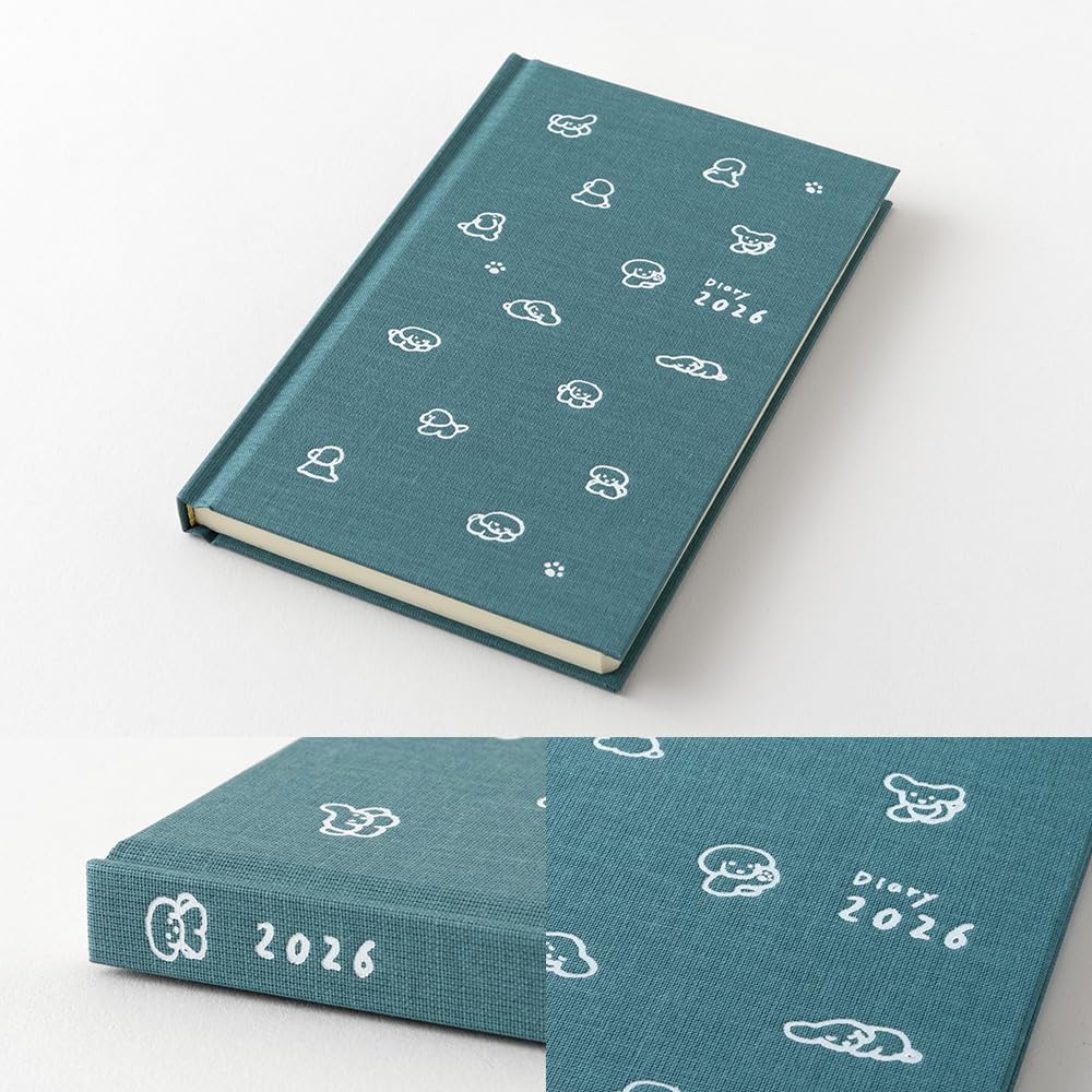Midori Book-Style Diary, 2026, B6 Weekly, Dog Print, Blue-Green, 22380006 (Starts January 2026)