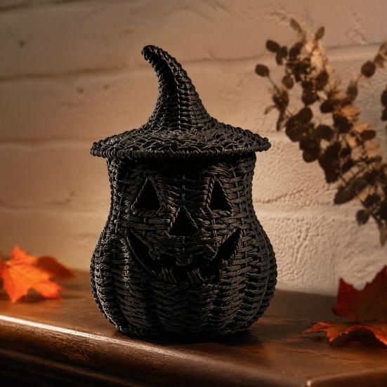 Pompoenvorm Decoratie Halloween Spookachtige Opbergdoos, Hars Jack-O-Lantern Theelicht Sculptuur Houder, Hol Tafelblad voor Feest