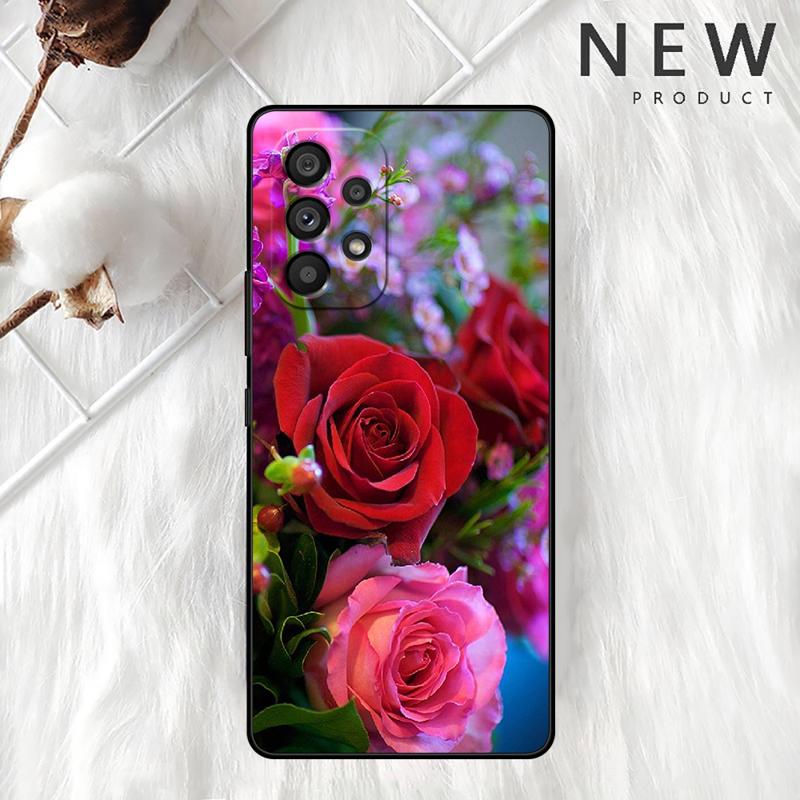 Bright Red Rose Flowers Case For Samsung Galaxy A54 A52 A14 5G A53 A12 A13 A71 A23 A34 A33 A21s Phone Cover