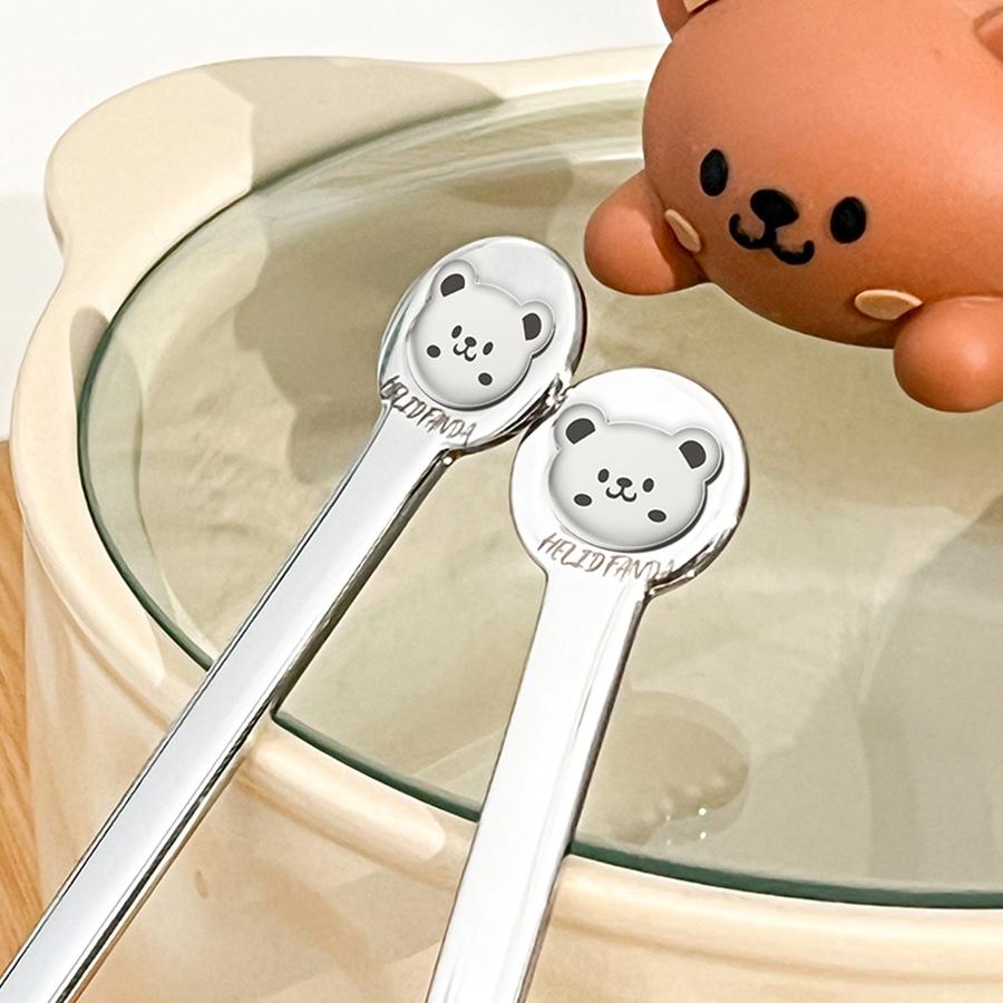 316 Stainless Steel Ice Cream Dessert Spoon Cute Little Bear Handle Soup Spoon Reusable Coffee Spoon Dishwasher Safe Tableware