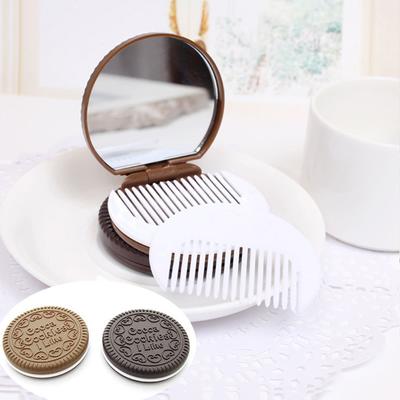 Chocolate Cookies Folding Makeup Mirror Women's Portable Bag Portable Makeup Mirror Creative Mirror Comb Set