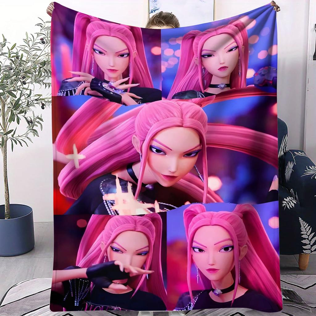 Huntrix K-Pop Polar Battaniye Kozmik Savaşçı Kız Grubu Tasarımı Yumuşak Atkı Yatak Odası Kanepe Konser Ürünü Pop Hayranları Gençler İçin İdeal