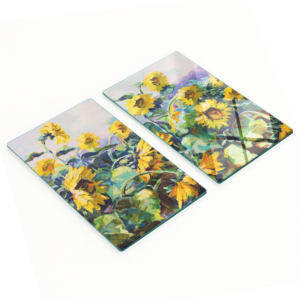 Dwie Dekoracyjne Deski Szkło Hartowane Do Krojenia Słoneczniki 2X30X52 Cm