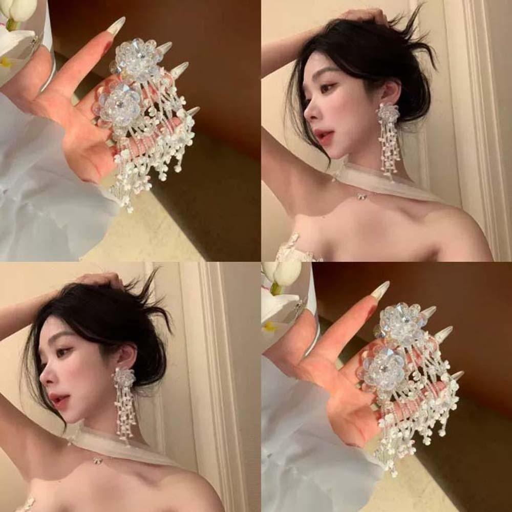 Luxury Floral Tassel Earrings Zinc Zinc Alloy Long Ear Drop Summer White Flower Earrings  Gift