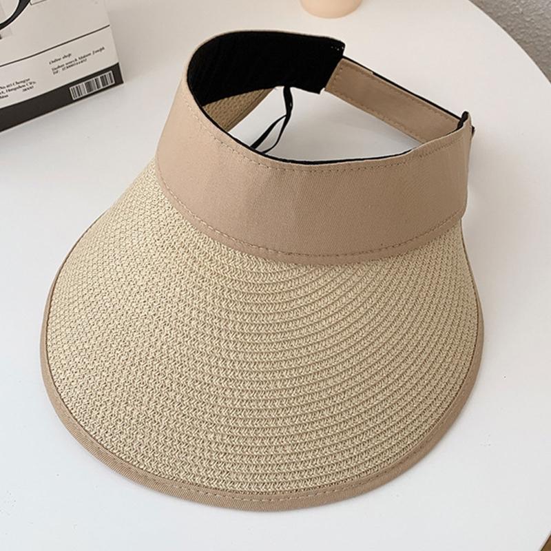 Mode Leerer Zylinder Sommer Strohhut Breite Krempe Strand Sonnenschutzhut Pferdeschwanz Kappe für Outdoor-Aktivitäten Camping Laufen