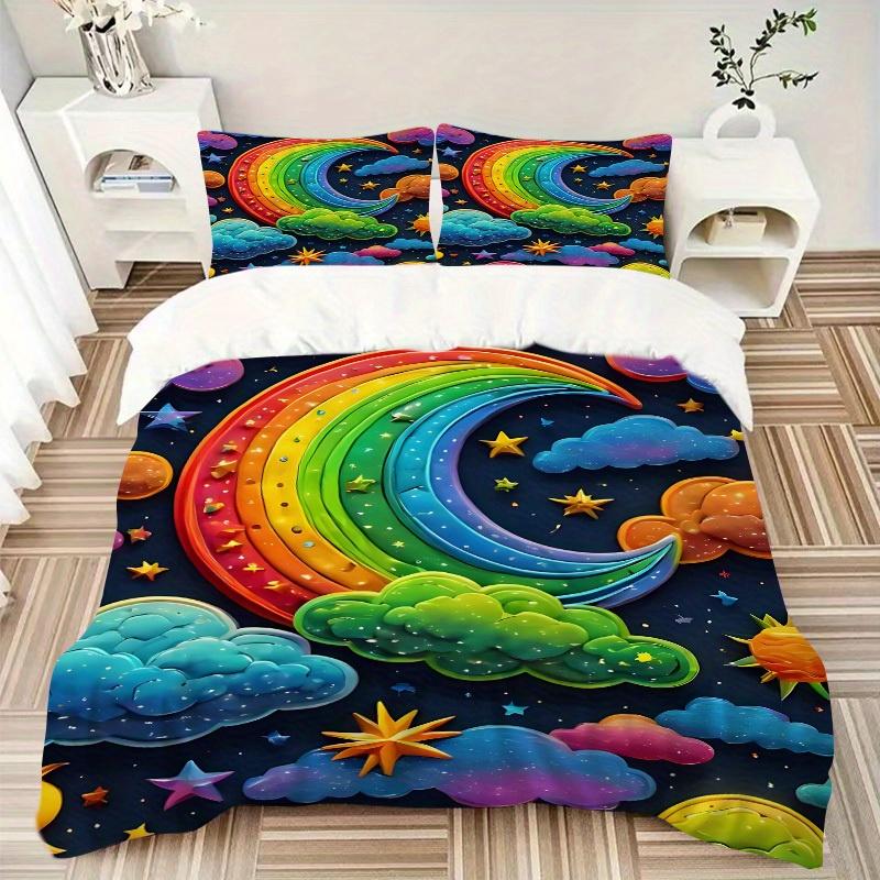 3pcs Rainbow Clouds 1Cover + 2Pillowcases, PillowInserts NotIncluded, Machine Washable, All - Season Use, Suitable for Bedroom Guest Room78