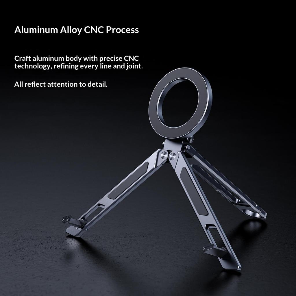 E12 Aluminum Alloy Portable Stand Magnetic Phone Holder Foldable Tablet Stand for Travel / Office / Self-Portrait