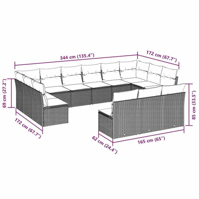 VidaXL Garden Lounge Set with Cushions 13 Pcs Black Wicker 3250225