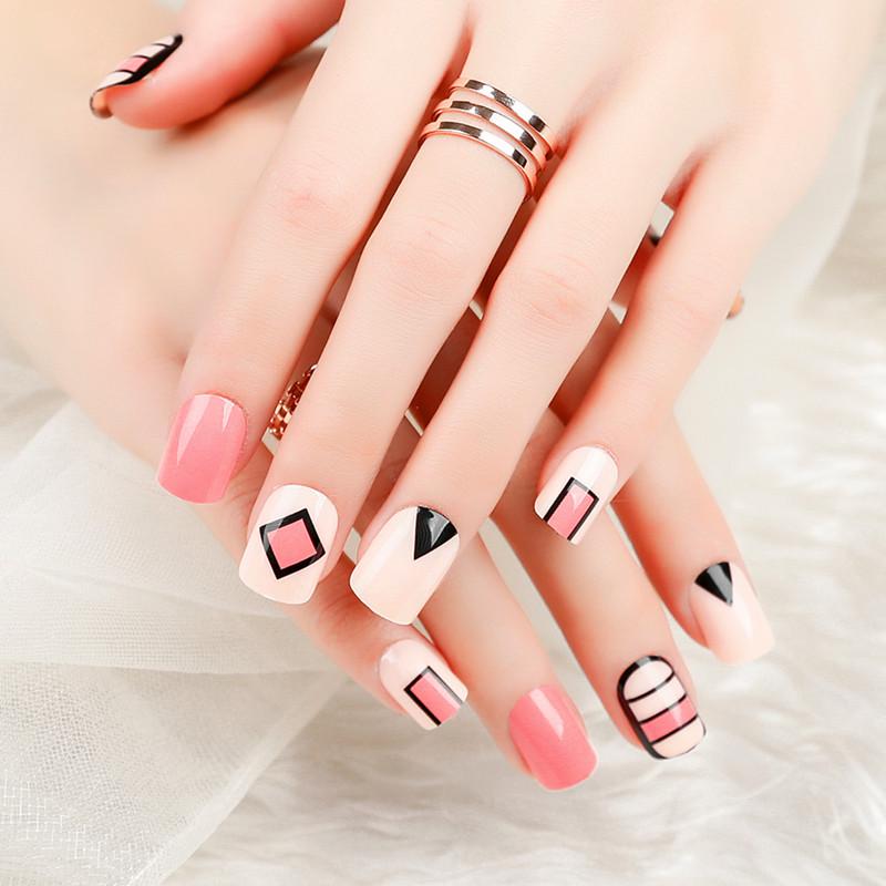 

Pink Geometric False Nails - Bridal Style Wearable Manicure Tips