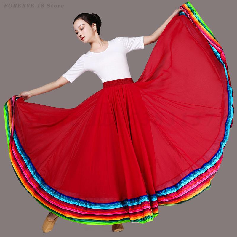 Falda de Gran Oscilación de 720 Grados Chifón Cuadrado Disfraz de Actuación Equipo Falda Larga Ballet Danza del Vientre Ropa de Práctica Faldas Gitanas