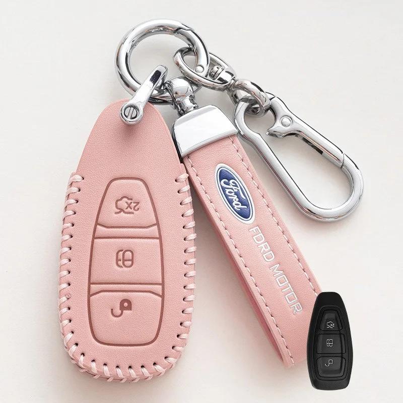 Car Sticker Ford New 2025 Hot New Leather KeyChain Accessories Car Smart Remote Key Case for Ford ST Line Fiesta Focus Mondeo Ec