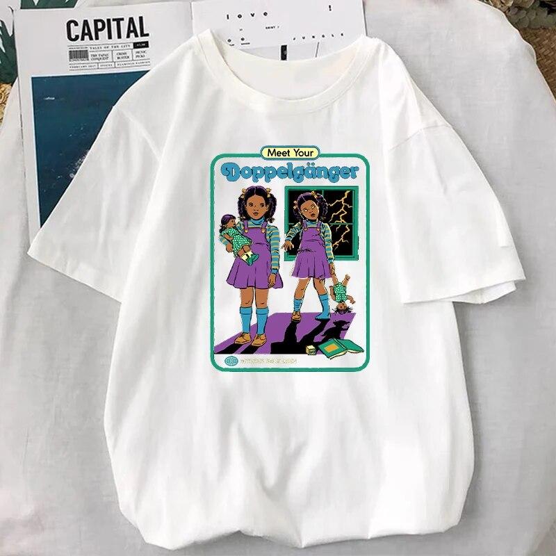 Satan Demon TShirt Scary Devil Aliens Vintage T-Shirt Women Unisex Classic Scary Cartoon Graphic Tops Oversized Harajuku Ropa Mujer