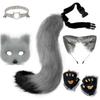 Fox Tail Set Cat Ear Headpiece Tail Fluffy Cat Claw Glove Headband Necklace Set Lolita Anime Halloween Cosplay Costume Accessory
