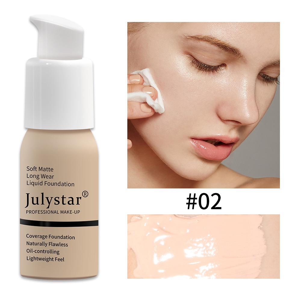 Julystar Soft Matte Long Wear Liquid Foundation Oil Control Waterproof Natural Flawless Full Coverage Face Makeup Cosmetics