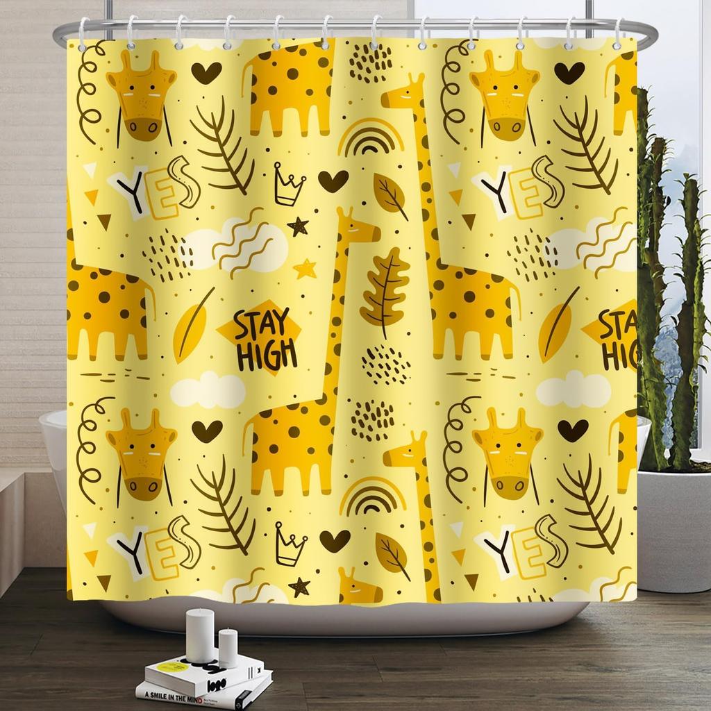Cute Animal Abstract Style Shower Curtain Cartoon Fun Pet Theme Shower Curtain Children'S Bathroom Decoration With Hook