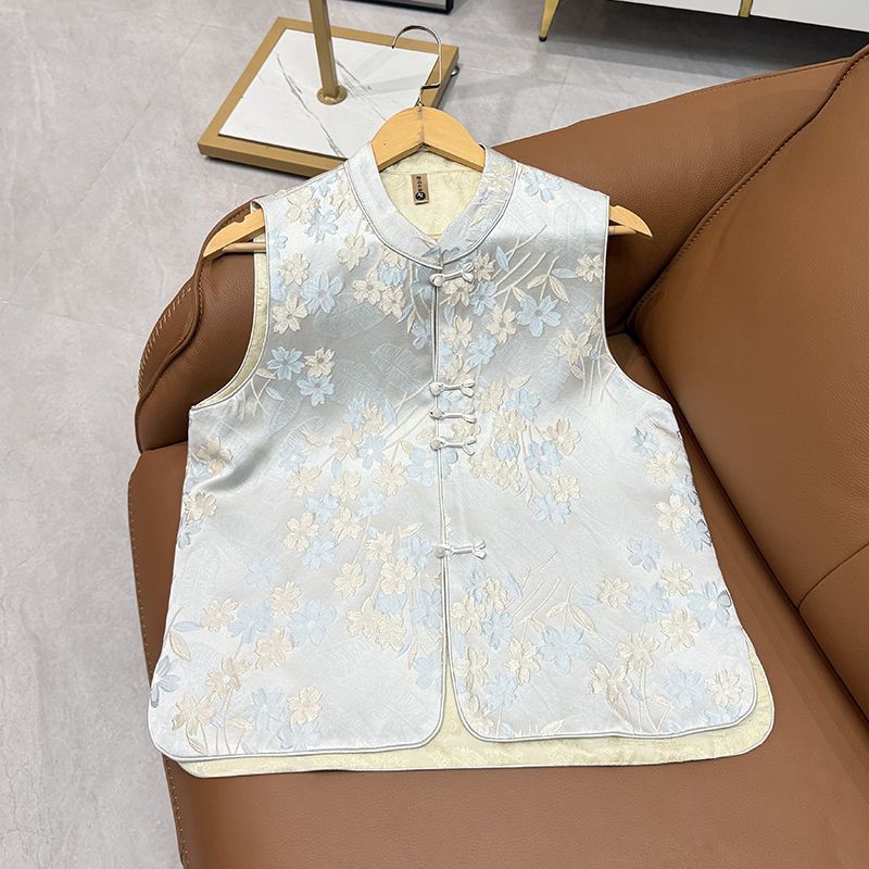 

Женский жилет на пуговицах 2025 весна новый розовый жилет парчовый жаккардовый топ 3XL [recommended 138-75 kg] синий