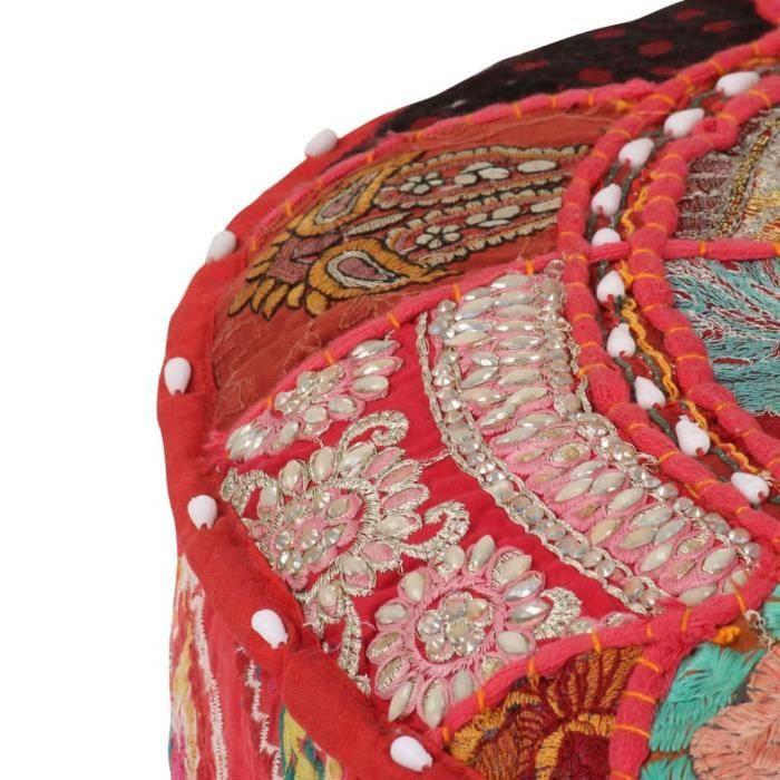 VidaXL Pouf rond en coton fait à la main 40 x 20 cm Rouge