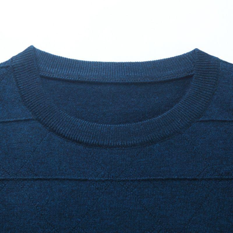Men's Sweater Knitted Sweater Solid Color Striped Jacquard Round Neck Long Sleeved Base Top