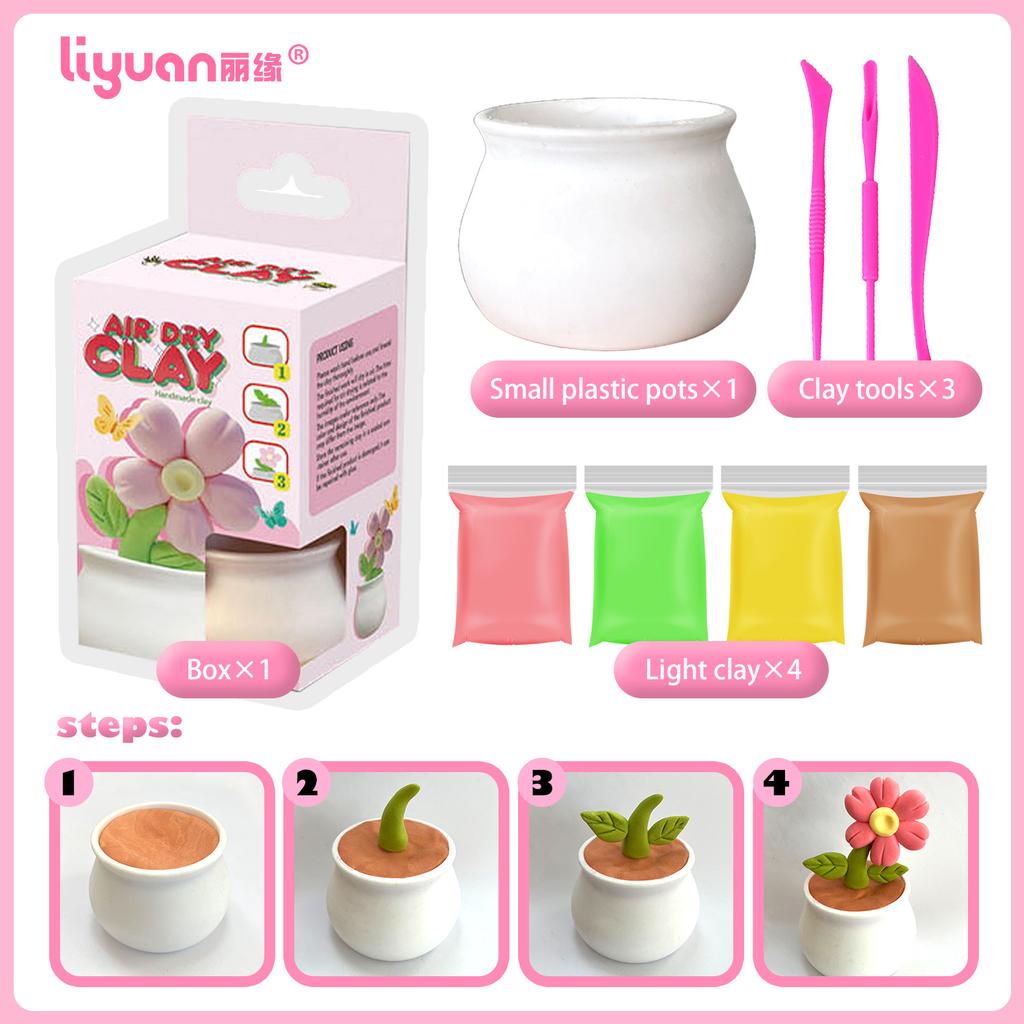4-Color Ultra-Light Clay Succulent Pot DIY Handmade Modeling Clay Toy Set for Kids