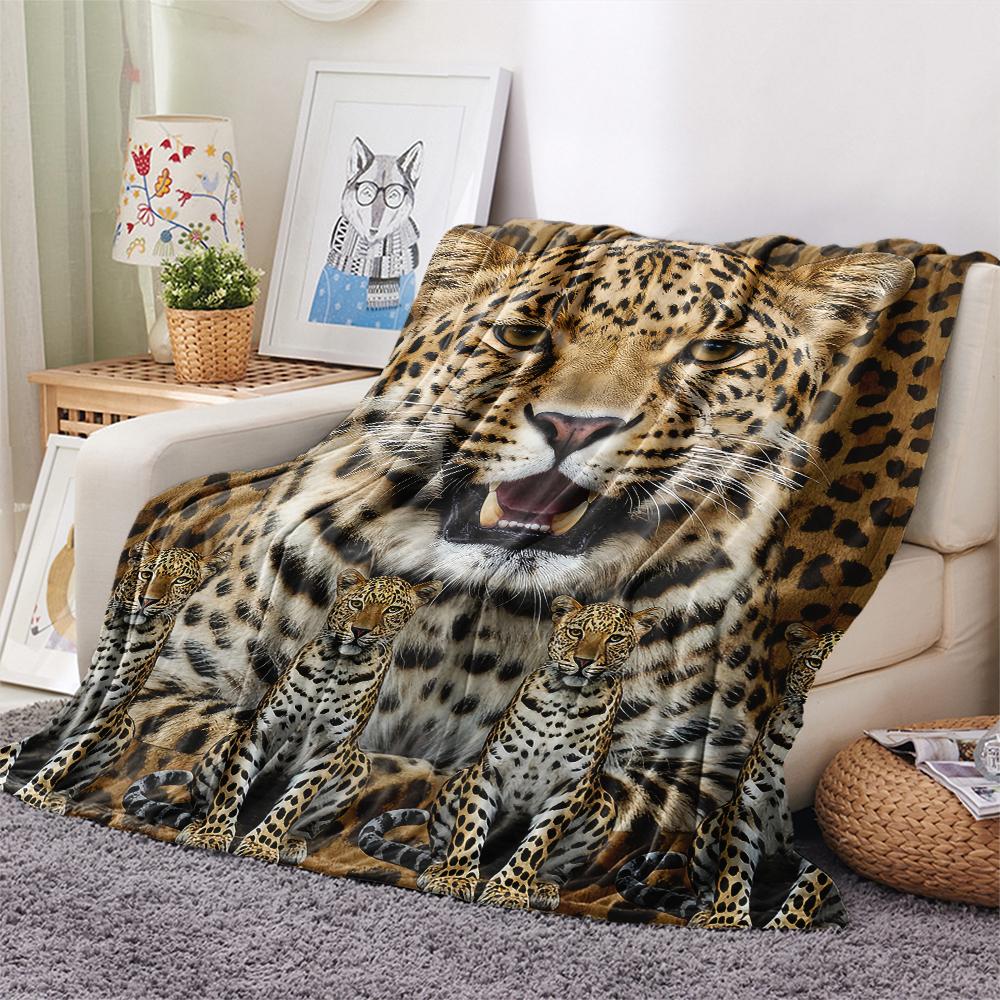 1Pc Leopard Lion Print Flannel Blanket, High Quality Comfortable for All Seasons, Home Decor, Warmth and Comfort, Perfect for Gifts