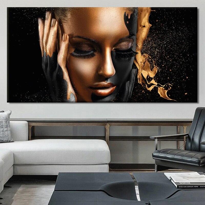 Modern Wall Art Large Canvas Painting For Living Room Decoration Golden Woman Art Pictures Print Wall Posters Home Decor No Frame