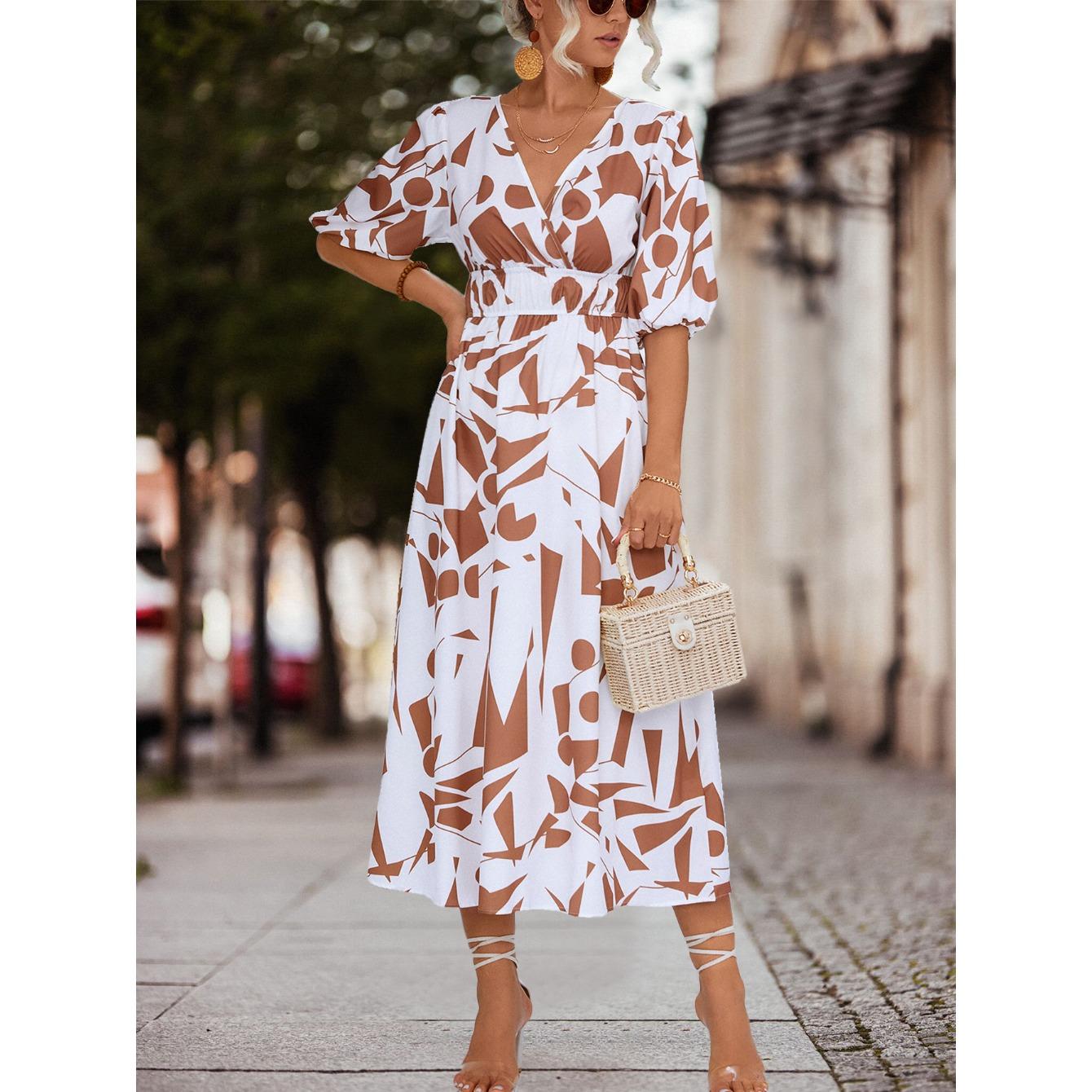 

Платье QICED весна-лето с V-образным вырезом и пышными рукавами S оранжевый