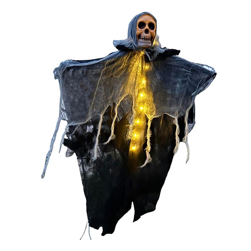 2025 Halloween Glowing Skull Gauze Hanging Ghost Horror Props Haunted House Porch Secret Room Party Pography Decoration