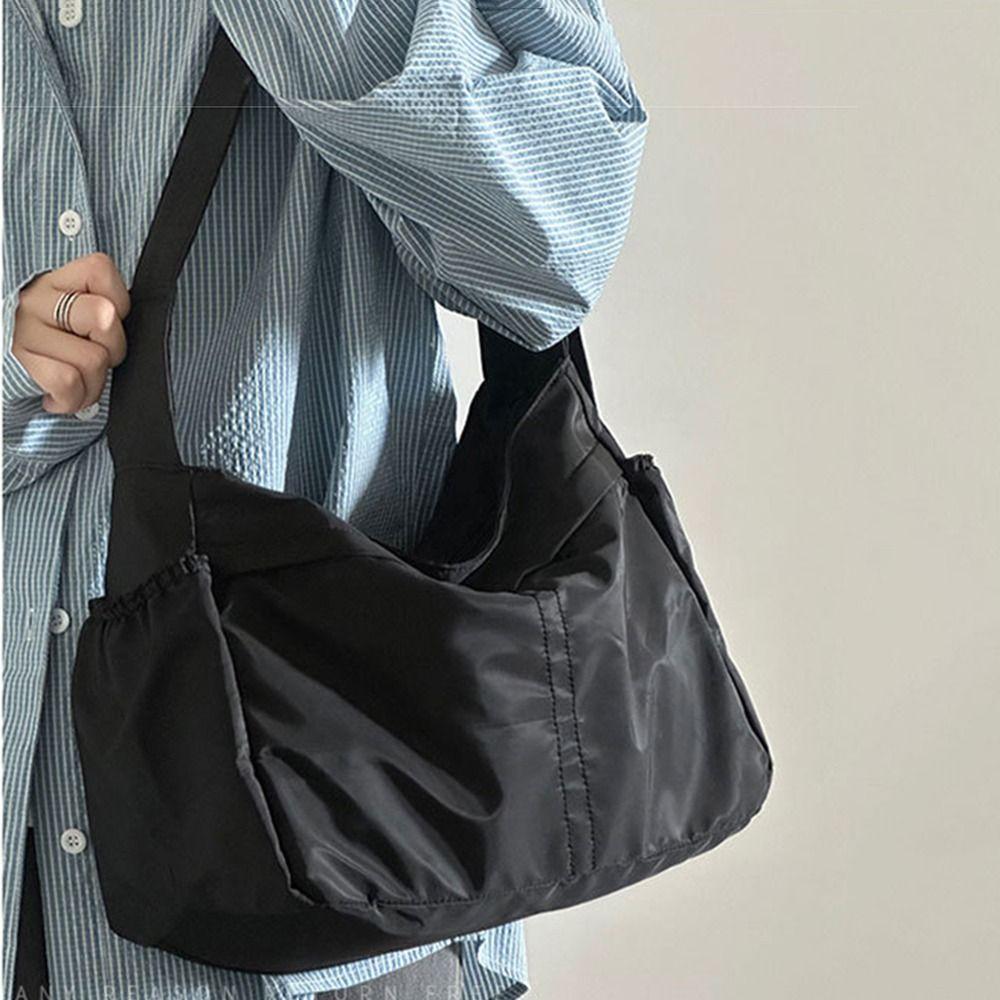 Adjustable Casual Shoulder Bag Solid Color Sports Messenger Bag Nylon Tote Bag  Commuting