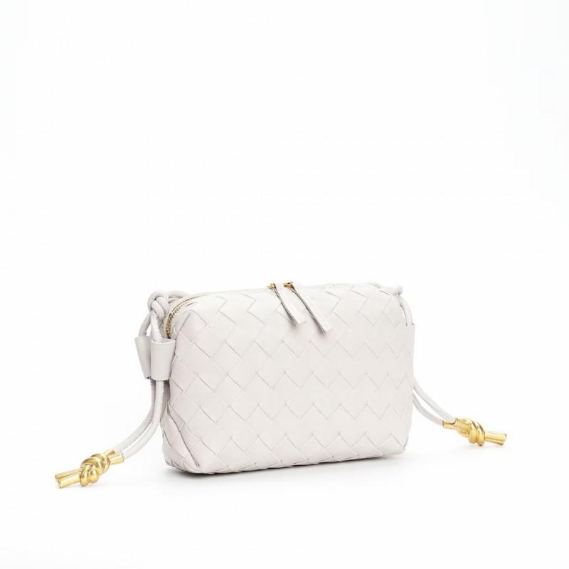 Borsa a tracolla quadrata compatta in vera pelle intrecciata da donna, minimalista, piccola