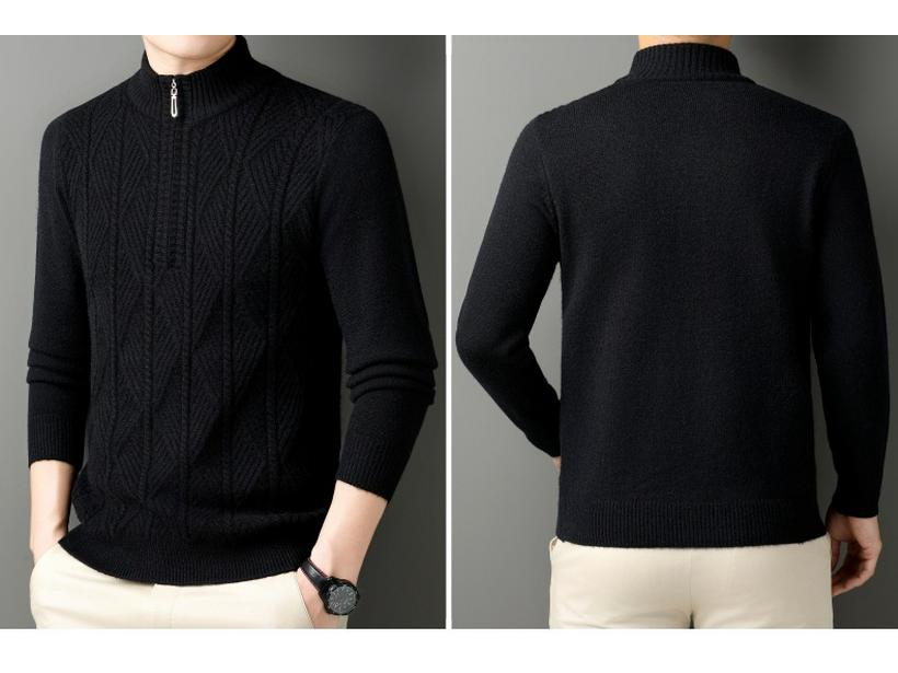 Men's Thick Warm Half-Zip Knit Sweater - Business Casual Pullover for Autumn/Winter
