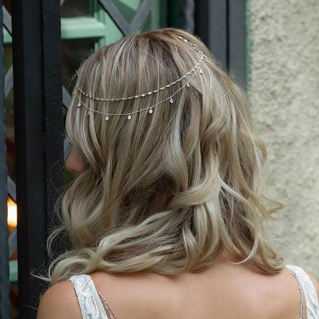 Bohemian Forehead Chain Hair Accessories with Delicate Chain Design, Sparkling Zircon and Decorative Elements for Weddings,
