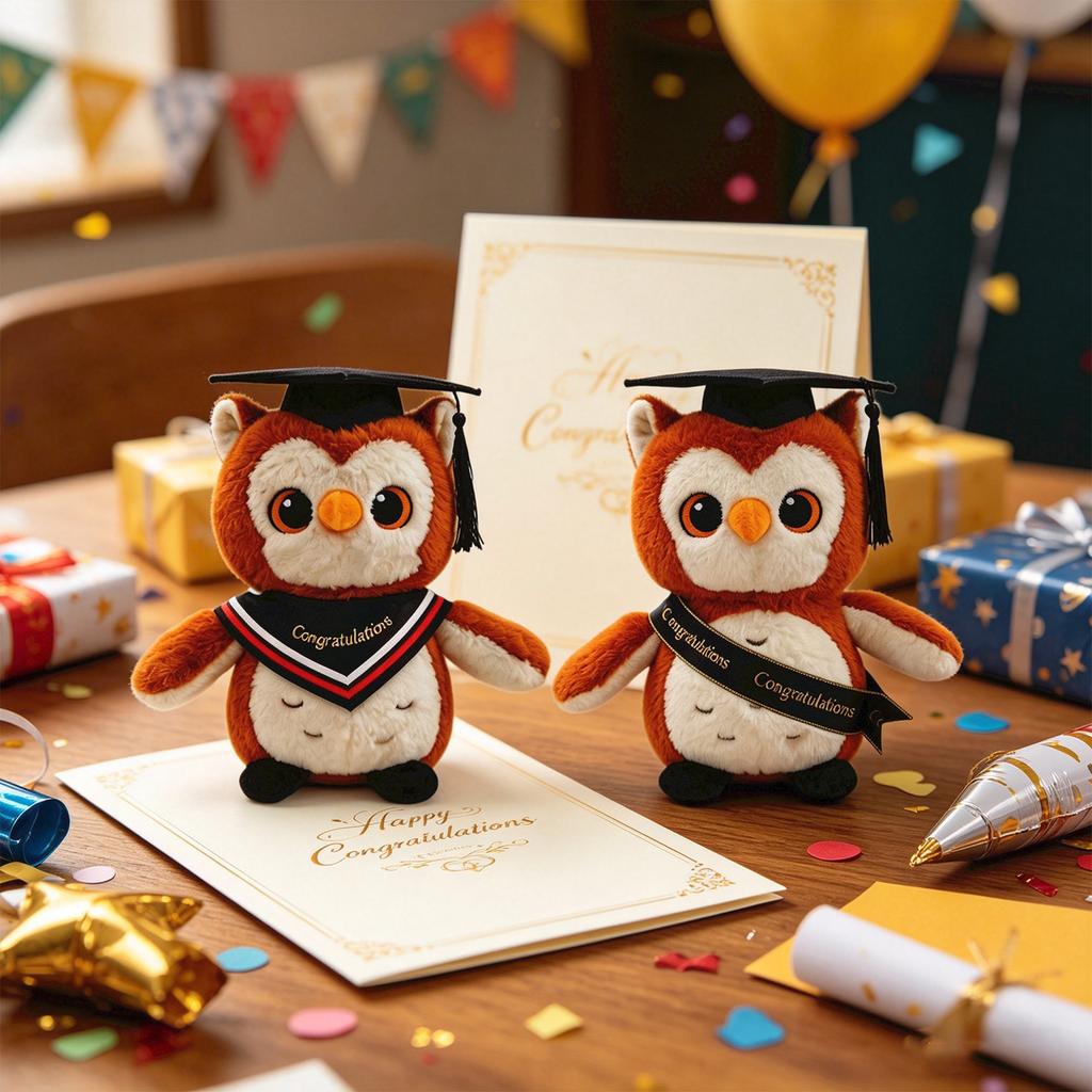 Peluche Civetta di Laurea Morbido Peluche con Cappello e Fascia di Congratulazioni per Regalo Laureato Scolastico