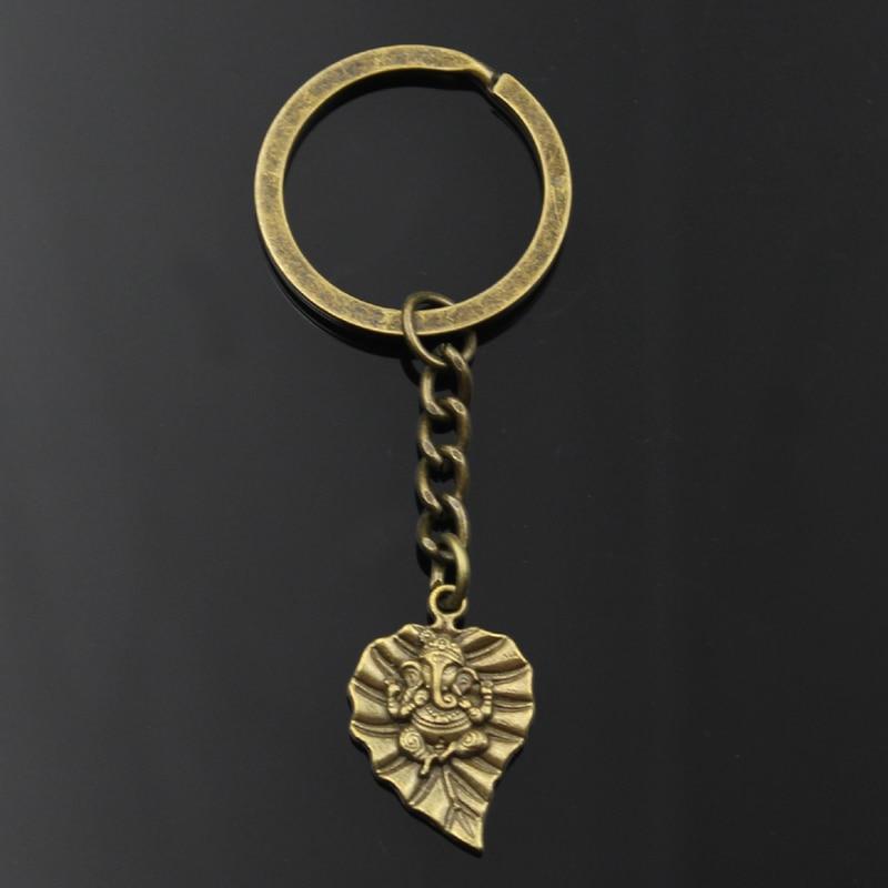 Fashion Keychain 25x18mm Leaf Ganesha Buddha Elephant Silver Color Pendants DIY Men Jewelry Car Key Chain Ring Holder For Gift
