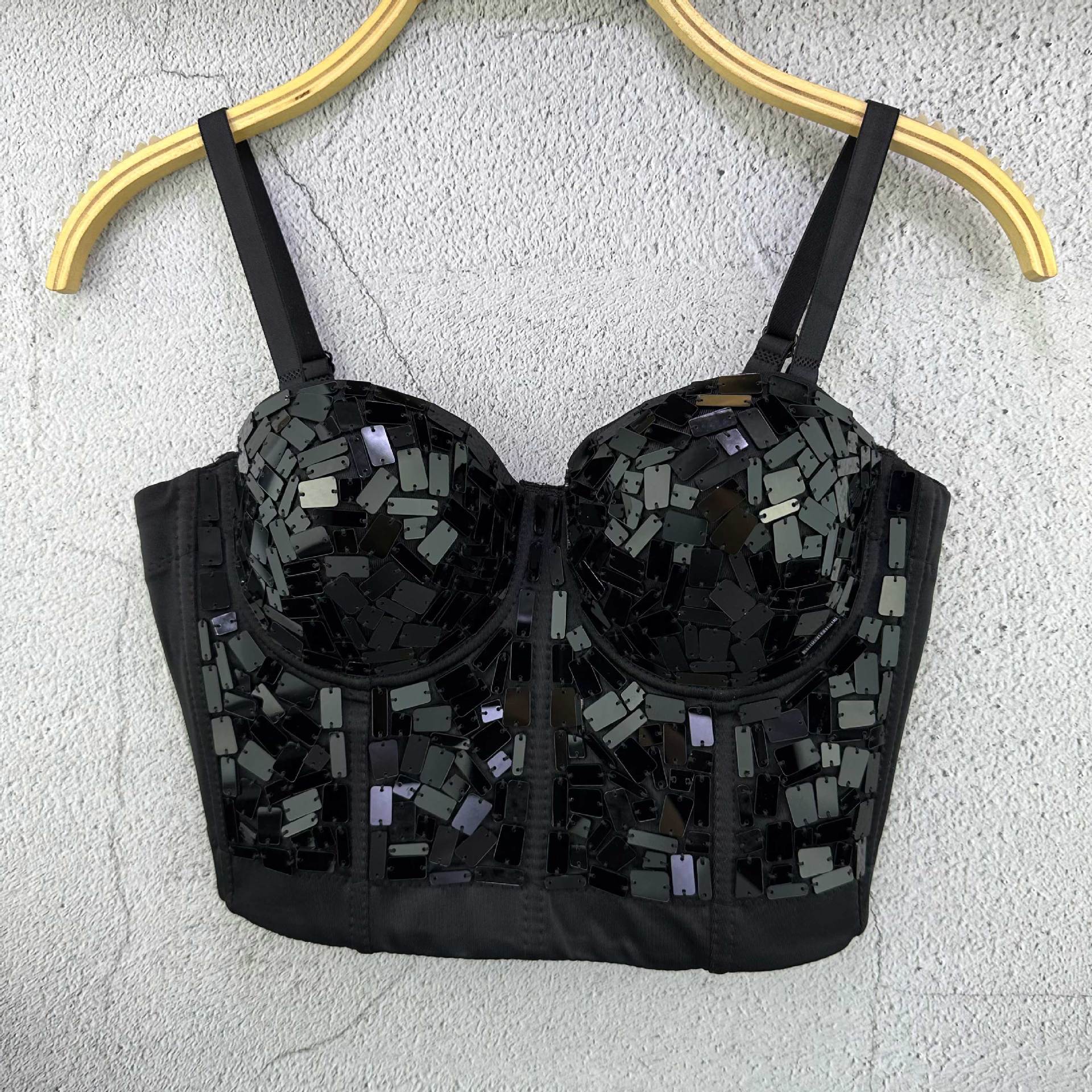 

Мини-топ из стекла с пайетками без бретелей, модный металлический топ, майки и топы 34/75 чёрный