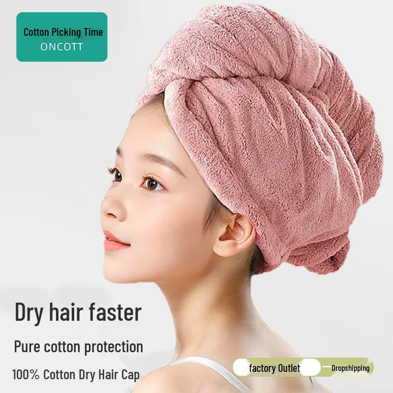 Quick-Drying Cotton Hair Cap for Women & Kids - Super Absorbent, Thick Shower Cap/Towel