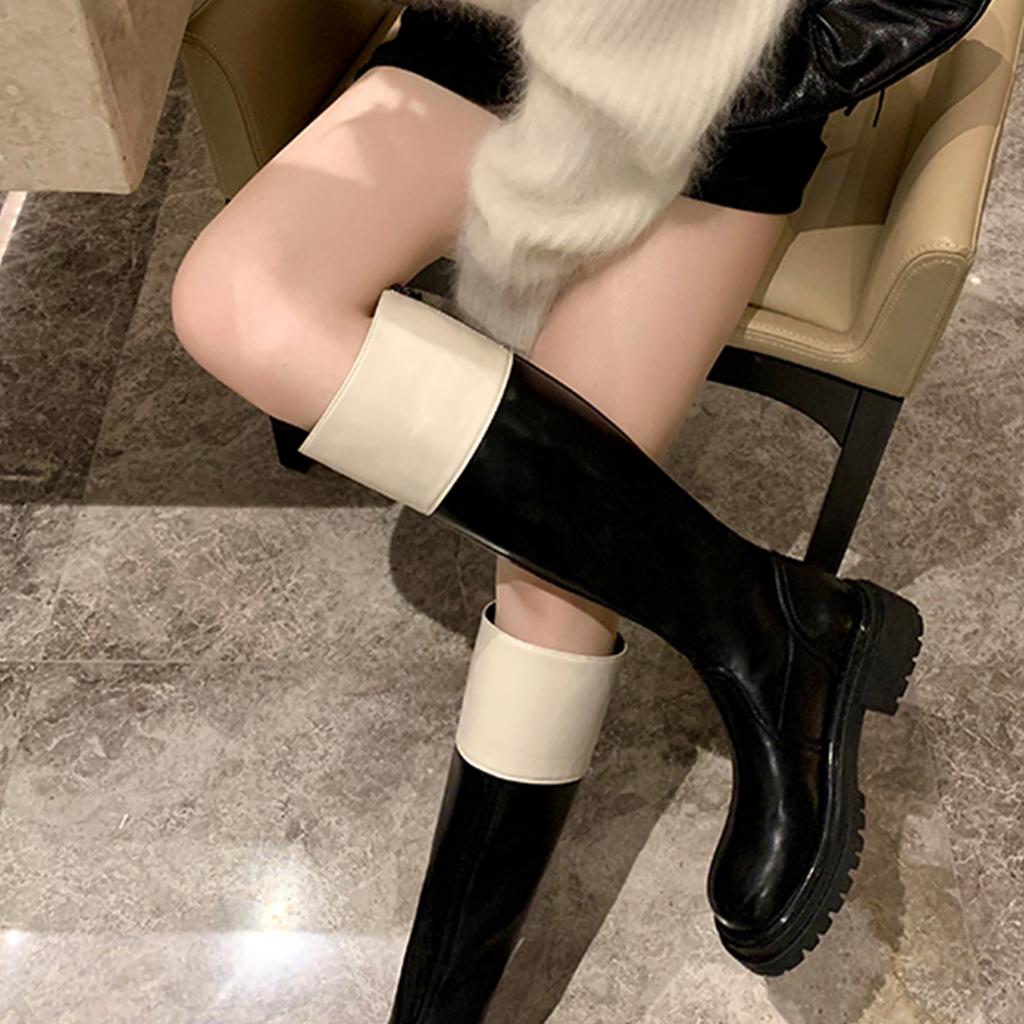 Grape mother studiolee color matching fashion round head thick sole thick heel medium long tube thin knight boots women autumn and winter