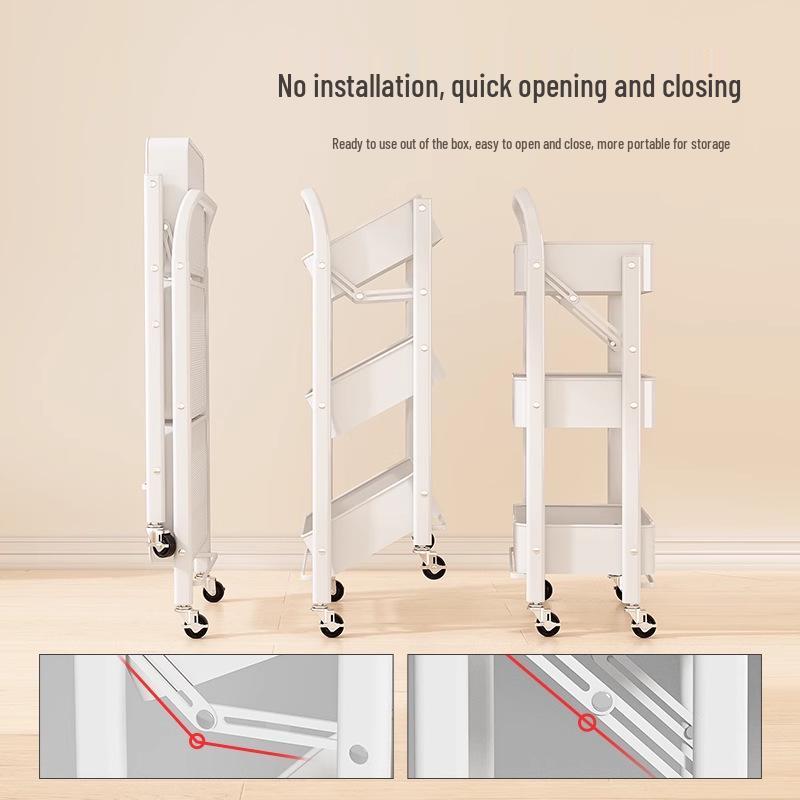 Folding Movable Storage Trolley Rack for Living Room and Snacks