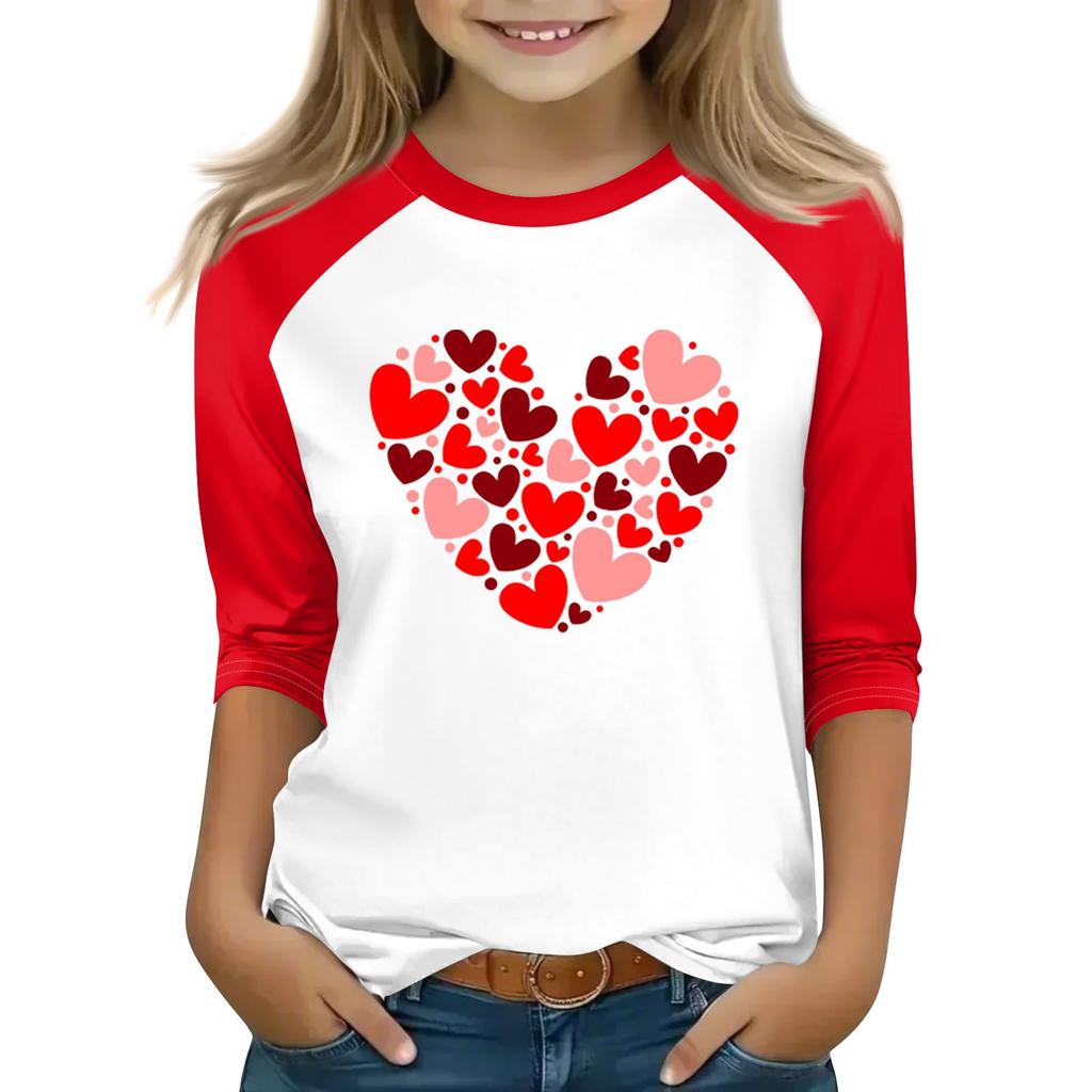 Toppar för unga flickor 4-16 år Rund hals 3/4 ärm T-shirts Trendiga toppar Outfit T-shirts