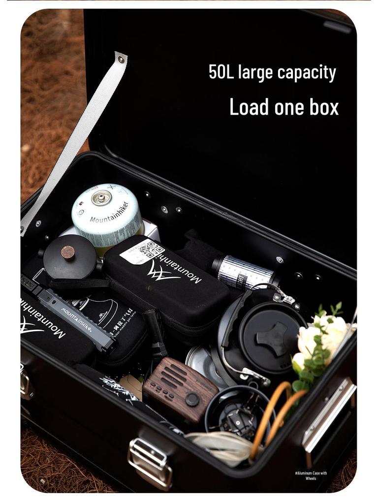 Mountain Outdoor Aluminum Storage Box with Wheels and Pull Rod for Camping Gear and Car Trunk