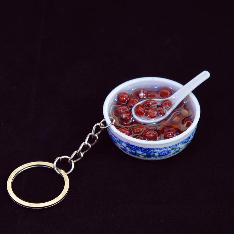 Chinese Style Realistic Noodle Keychain, 4cm Blue and White Porcelain Bowl, Food Play Prop.
