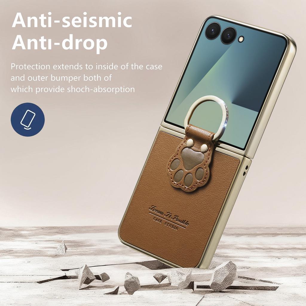 Bling Ring Holder Fashion Leather Case for Samsung Galaxy Z Flip 8 Flip8 5G Flip 7 6 5 4 Flip6 Flip7 FE Flip5 Flip4 Cover Capa