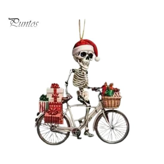 

Рождественский череп, украшение в виде шапки Санты, скелет для езды на велосипеде, акриловая подвеска, рождественская елка, подвесное украшение для внутреннего/наружного декора Skull