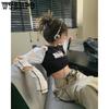 WTEMPO Kontrast Cropped Tops Frauen Y2K Aushöhlen Langarm T-Shirts Sommer Koreanische Slim-fit Tees Streetwear