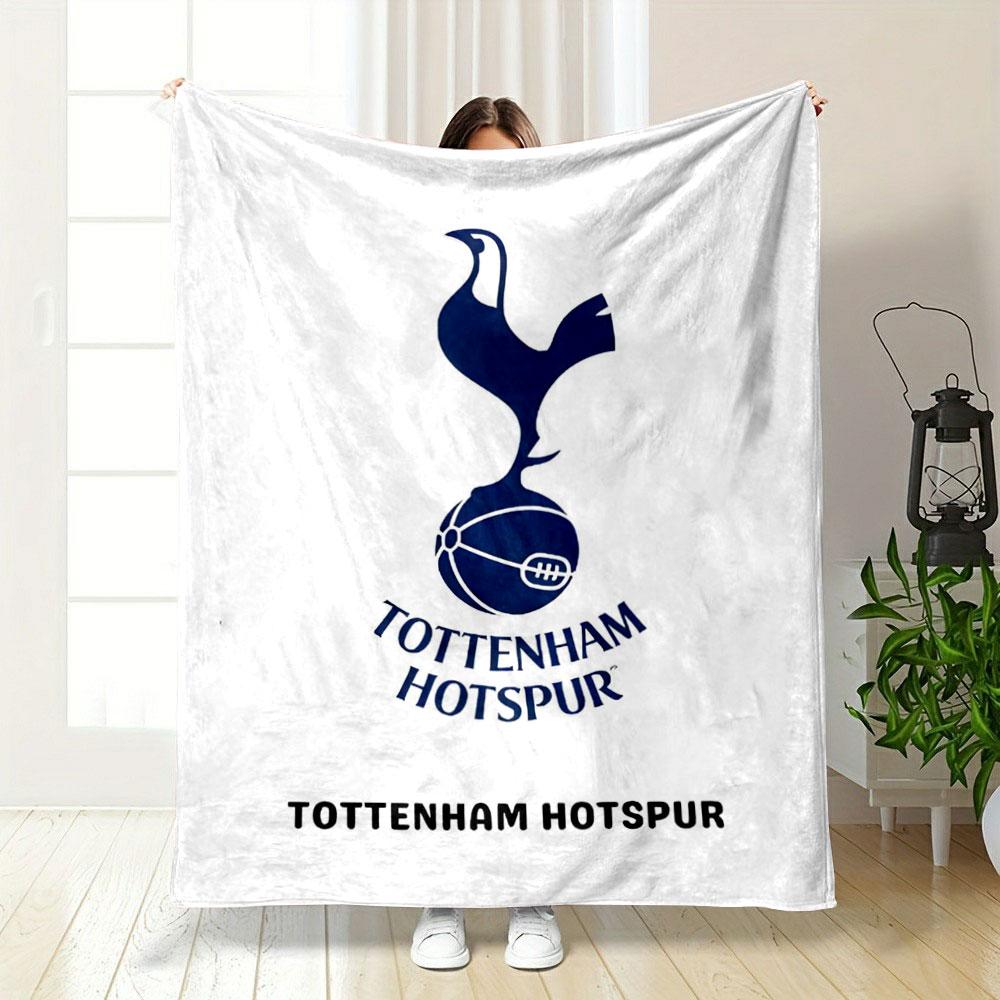 Ein Hahn steht auf einem Fußball über den Worten „Tottenham Hotspur“. Decke für alle Jahreszeiten Mittagspause Überwurf Geschenk