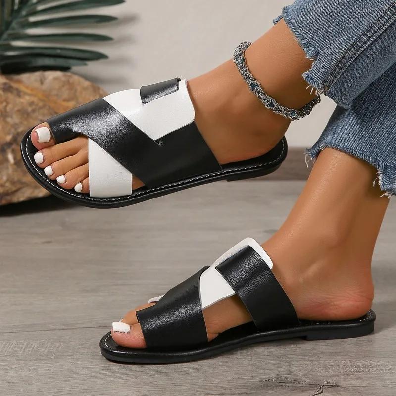 Plus Size  Shoes Female Thong Women's Slippers Outdoor Casual Sandals Women Round Toe Mixed Colors Flat with Open Toe Sandal