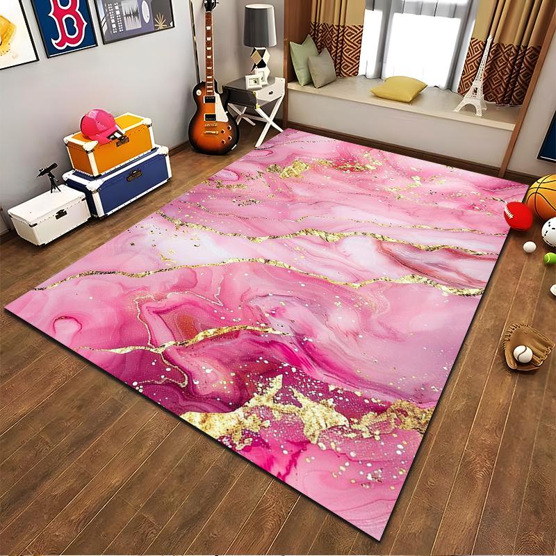 Pink and Golden Abstract Marble Pattern Carpet for Home Decor Suitable for Use As an Anti-slip for Living Room Bedroom Sofas