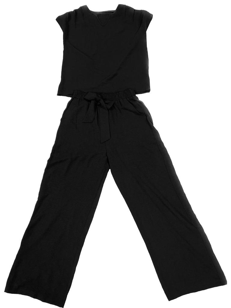 Sommer 2025 American Beauty Ärmelloses V-Ausschnitt-Top + Weitbein-Hose mit Kordelzug Lässiges Set